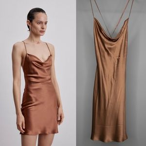 Lounge Cowl Neck Mini Silk Slip Dress Copper